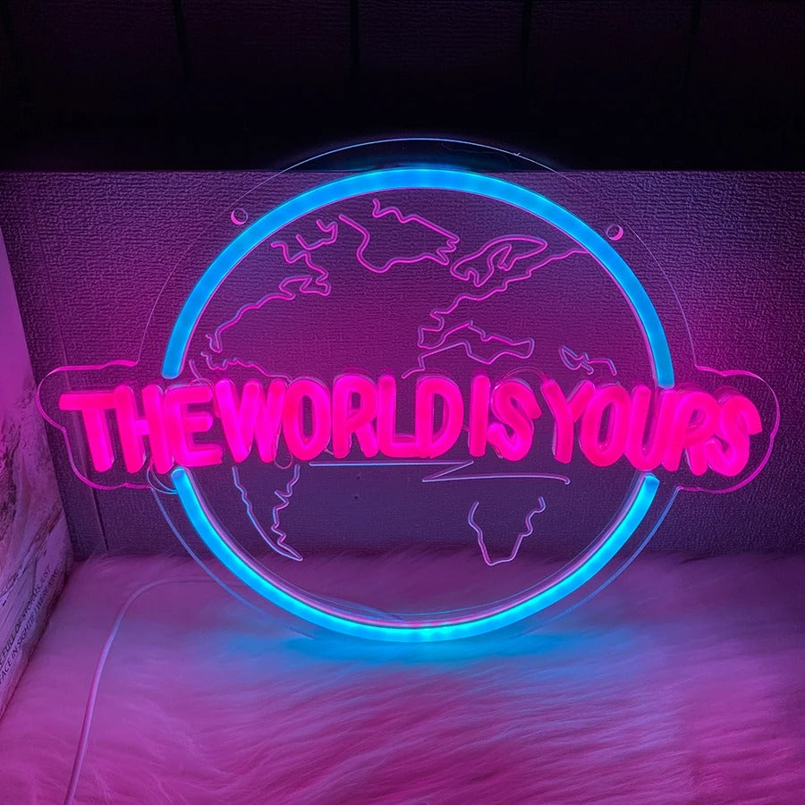 The World Is Yours Led Neon Sign, Earth-Shaped Sign 3D Sculpture, Used For Bedroom, Club And Game Room Decor, Powered By Usb.