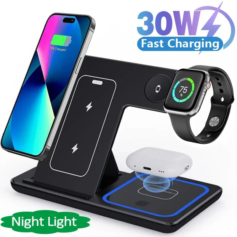 Draadloze oplaadstation met een magnetische snel laad stand voor telefoon horloge oortjes USB gevoed multi-device oplaad hub draagbare oplader