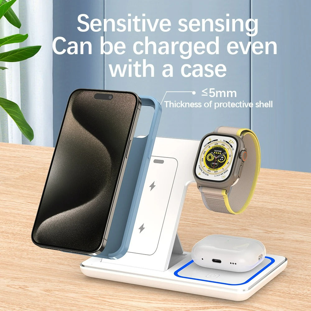 Draadloze oplaadstation met een magnetische snel laad stand voor telefoon horloge oortjes USB gevoed multi-device oplaad hub draagbare oplader