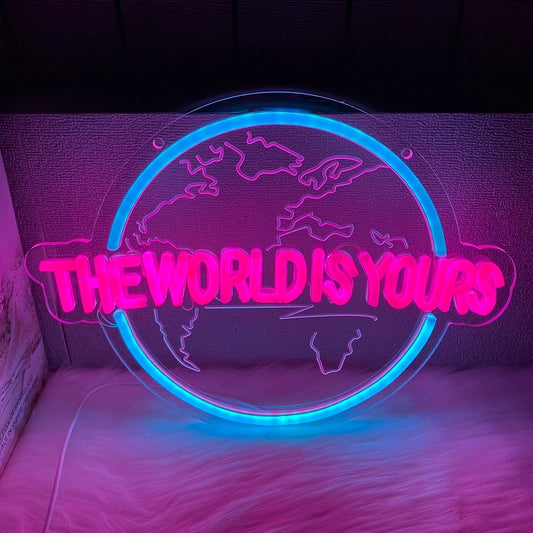 The World Is Yours Led Neon Sign, Earth-Shaped Sign 3D Sculpture, Used For Bedroom, Club And Game Room Decor, Powered By Usb.