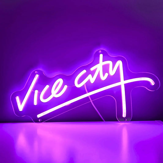 Vice City Neon Sign for Wall Decor, USB LED Neon Light, Bedroom, Kids Room, Game Room, Bar, Party Decor, Man Cave Home Artwork
